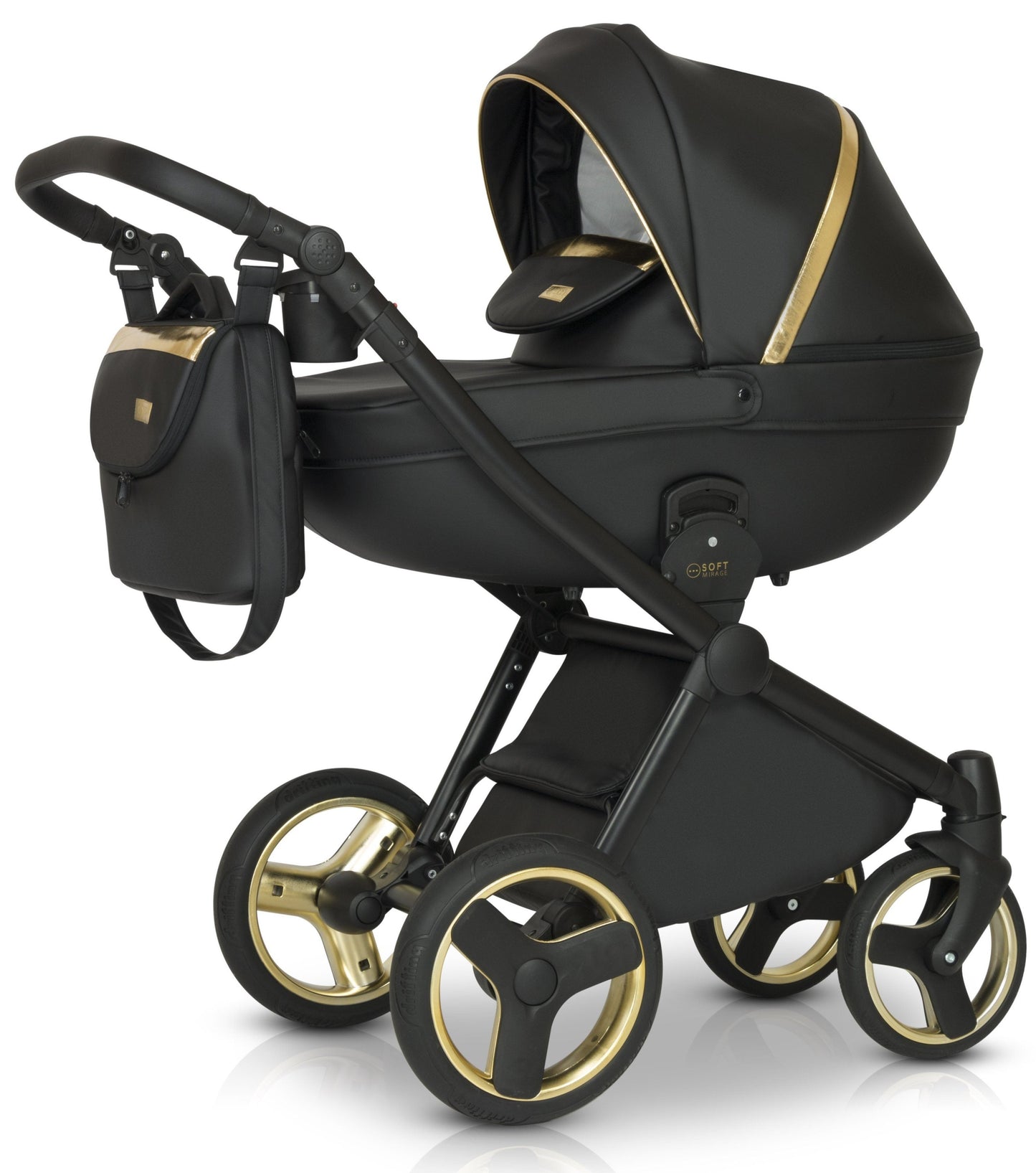 Mirage Soft Stroller 3in1 3 Black Eco Leather – 3in1 Baby Pram Stroller Travel System with Car Seat – LuxePram UK