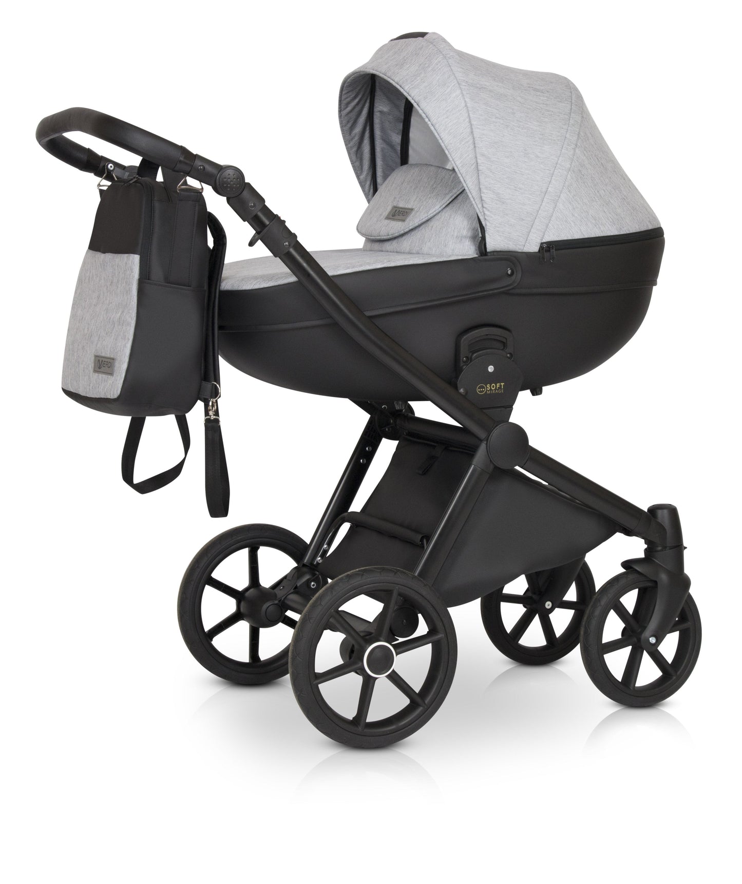 Mirage Soft Stroller 3in1 4 Black Grey Eco Leather – 3in1 Baby Pram Stroller Travel System with Car Seat – LuxePram UK