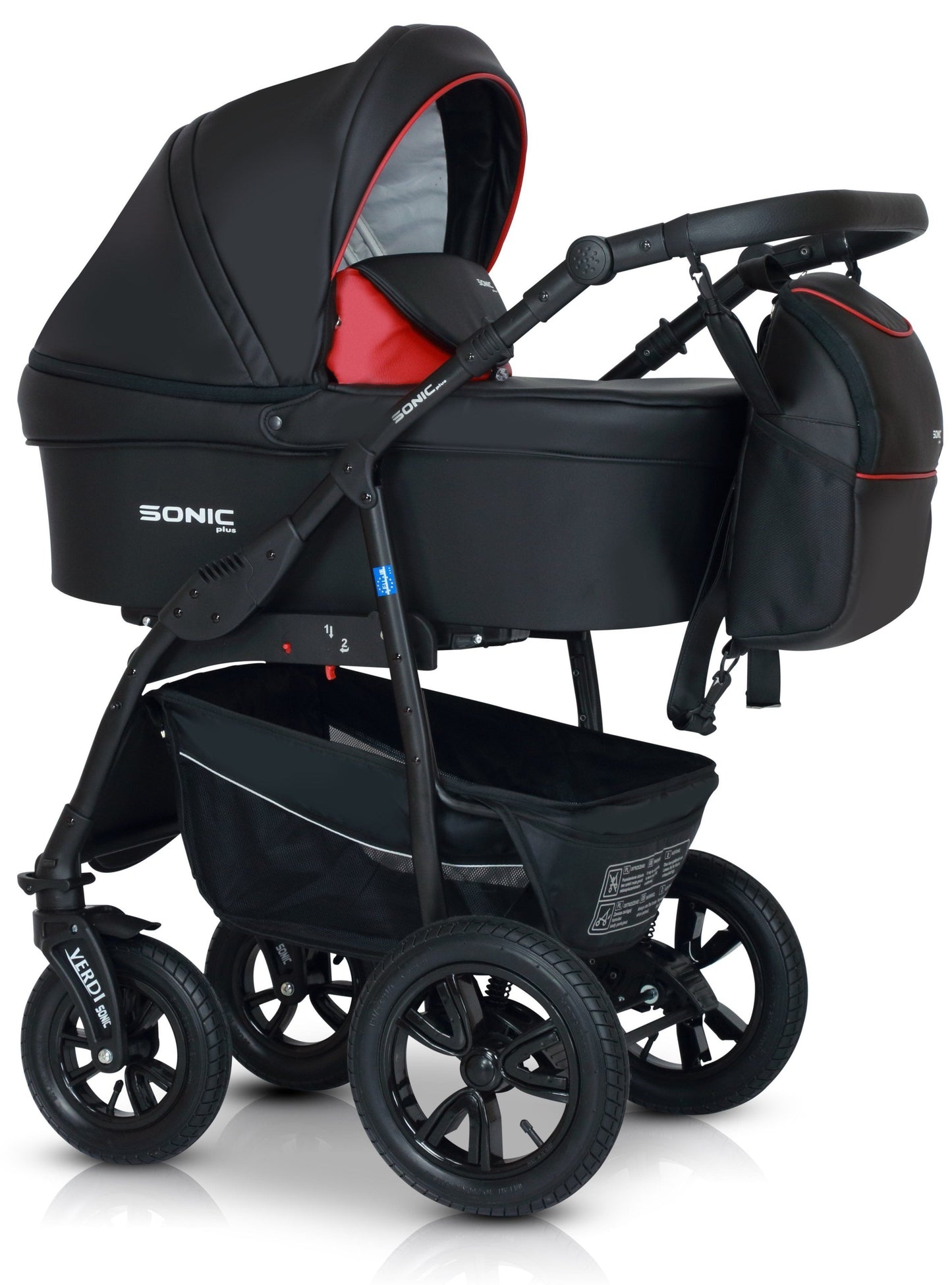 SONIC Stroller Plus 3in1 1 Black Red Eco Leather – 3in1 Baby Pram Stroller Travel System with Car Seat – LuxePram UK