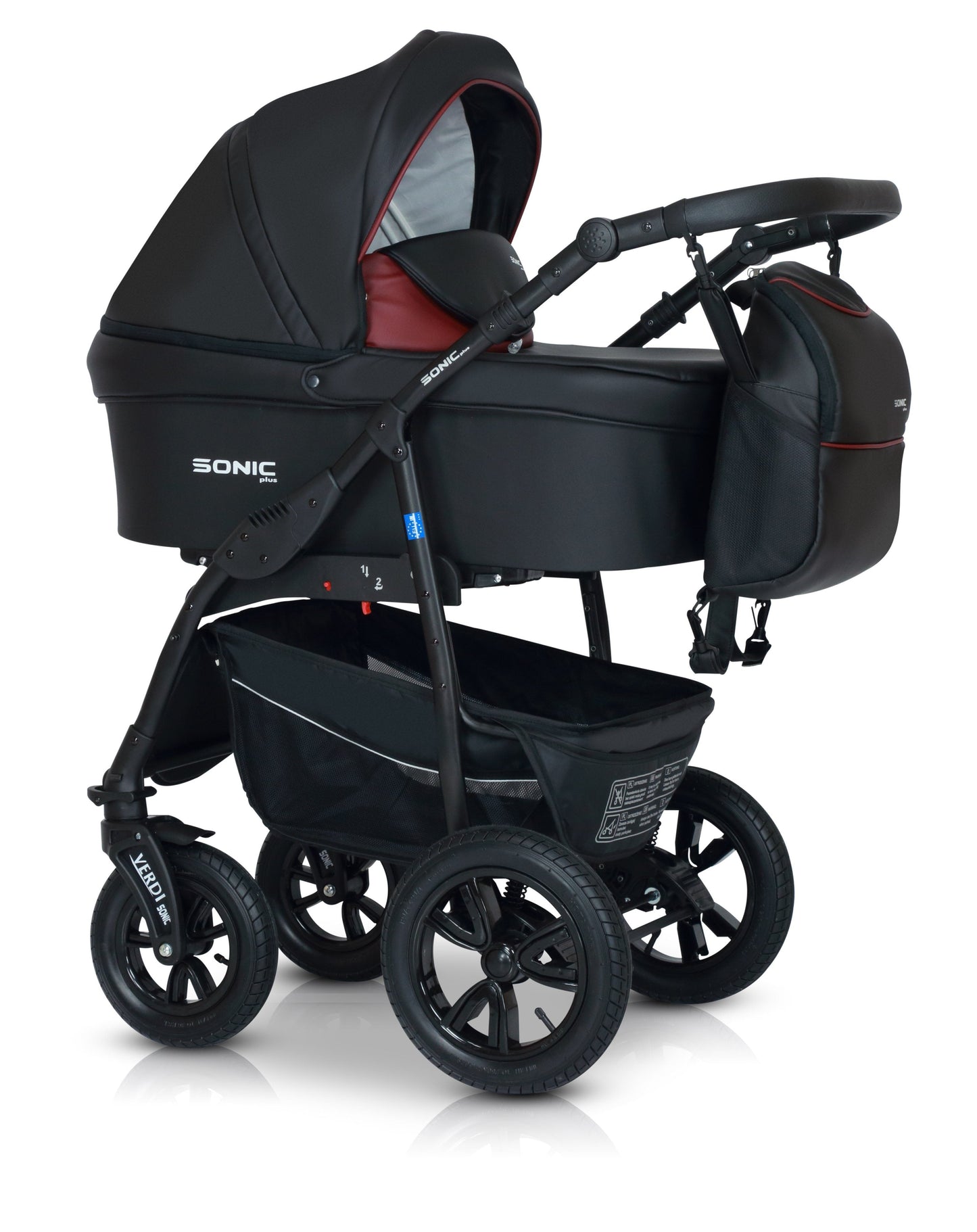 SONIC Stroller Plus 3in1 3 Black Dark Red Eco Leather – 3in1 Baby Pram Stroller Travel System with Car Seat – LuxePram UK