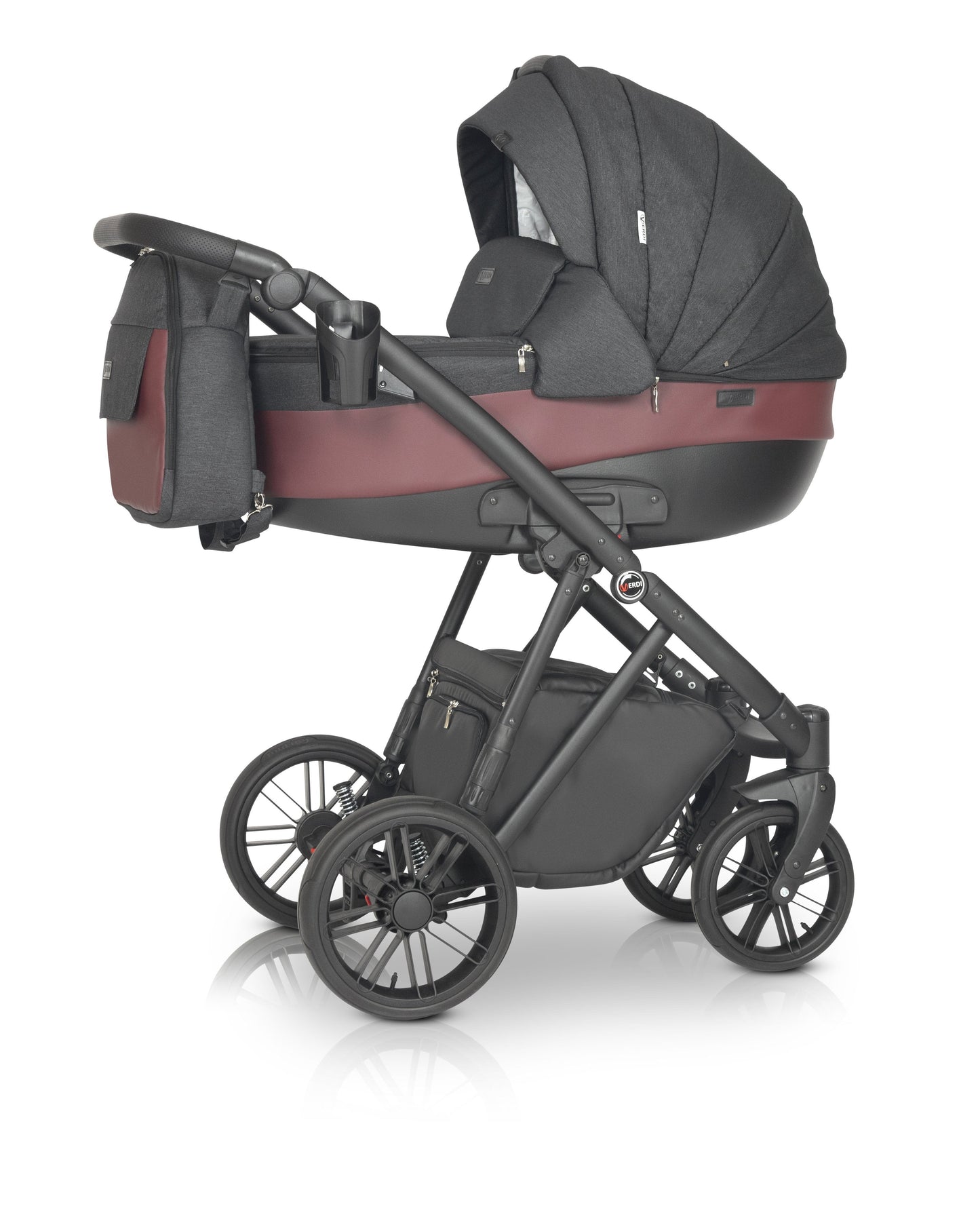 Melbu Stroller 3in1 12 Shadow and Burgundy – 3in1 Baby Pram Stroller Travel System with Car Seat – LuxePram UK