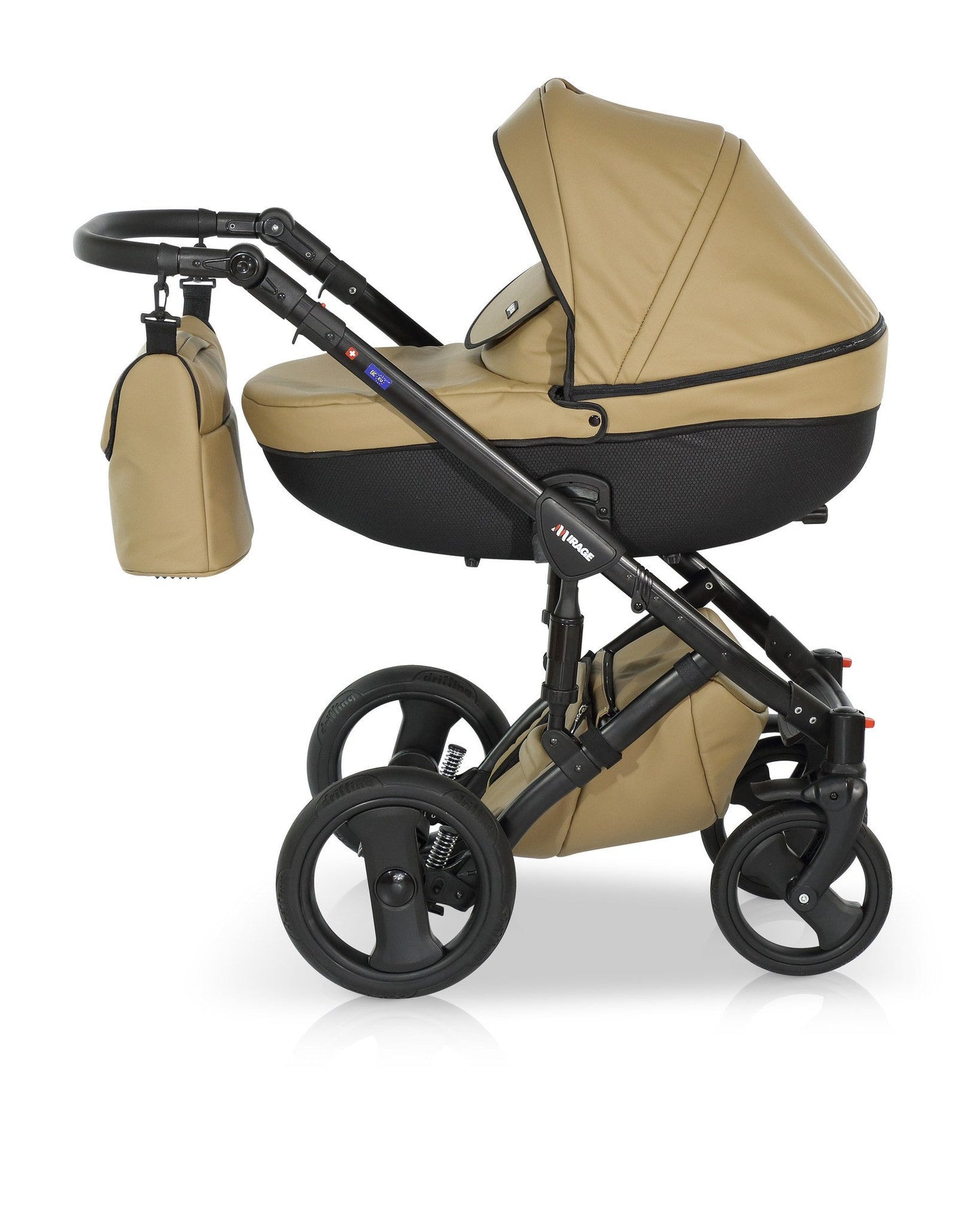 Mirage Livio Eco Premium Stroller 3in1 4 Khaki Gold eco leather – 3in1 Baby Pram Stroller Travel System with Car Seat – LuxePram UK