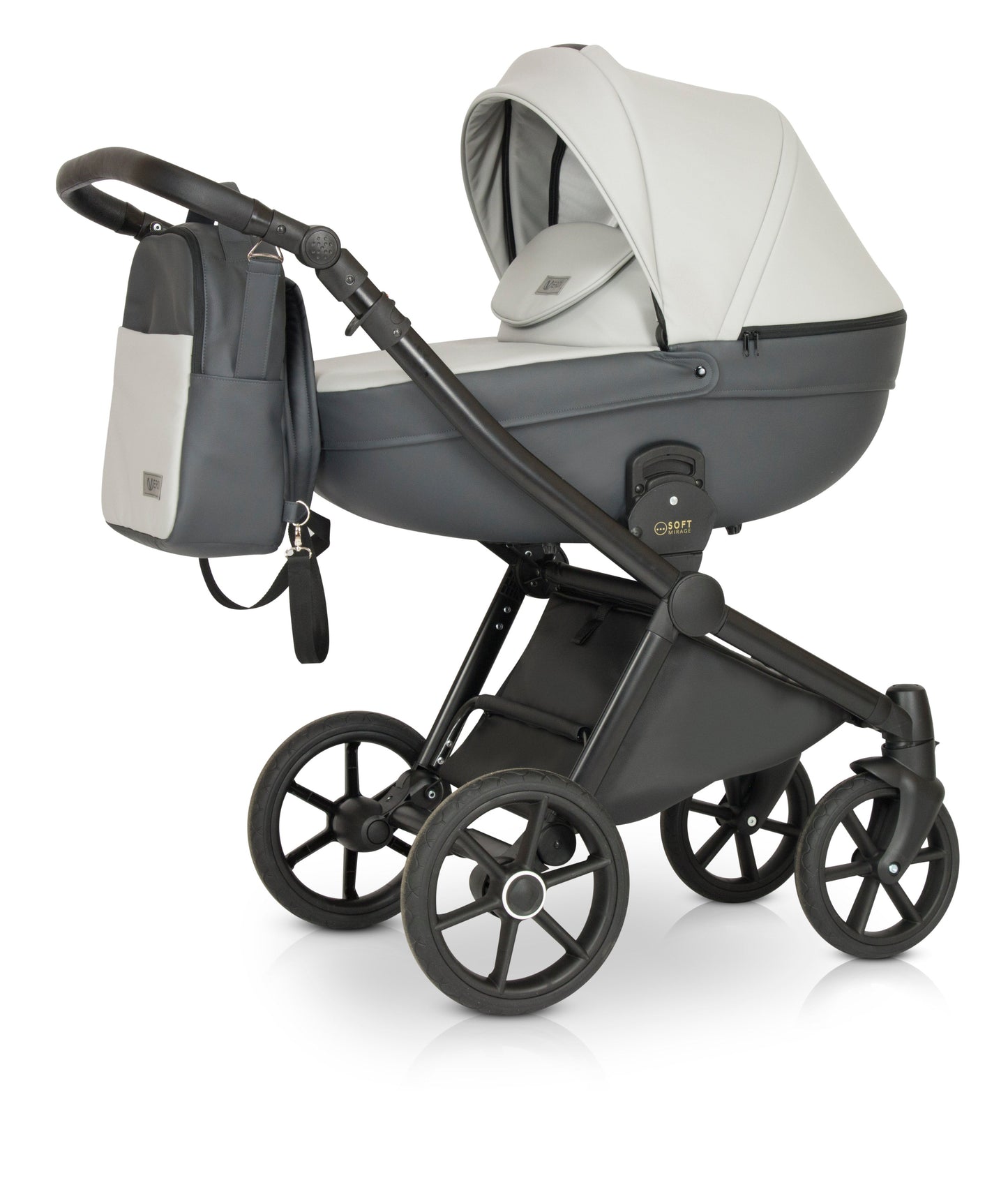 Mirage Soft Stroller 3in1 6 Steel White Eco Leather – 3in1 Baby Pram Stroller Travel System with Car Seat – LuxePram UK