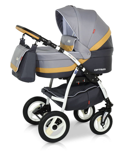 Optima Eco Line Stroller 3in1 6 Slate Gray Khaki – 3in1 Baby Pram Stroller Travel System with Car Seat – LuxePram UK