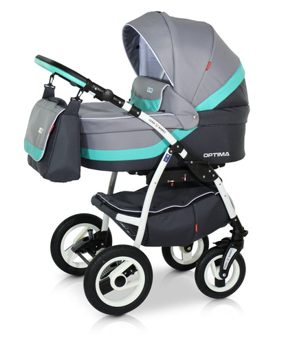 Optima Eco Line Stroller 3in1 7 Slate Gray Turquoise – 3in1 Baby Pram Stroller Travel System with Car Seat – LuxePram UK
