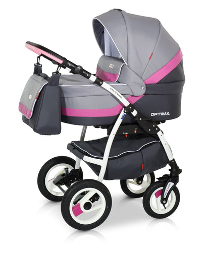 Optima Eco Line Stroller 3in1 8 Slate Gray Pink – 3in1 Baby Pram Stroller Travel System with Car Seat – LuxePram UK