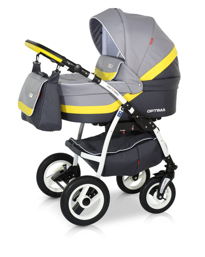 Optima Eco Line Stroller 3in1 9 Slate Gray Yellow – 3in1 Baby Pram Stroller Travel System with Car Seat – LuxePram UK