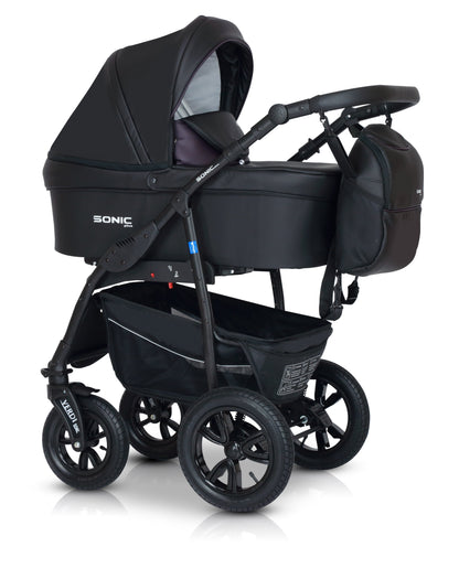 SONIC Stroller Plus 3in1 2 Black Purple Eco Leather – 3in1 Baby Pram Stroller Travel System with Car Seat – LuxePram UK
