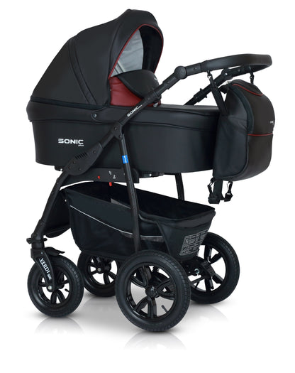 SONIC Stroller Plus 3in1 3 Black Dark Red Eco Leather – 3in1 Baby Pram Stroller Travel System with Car Seat – LuxePram UK