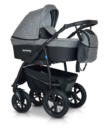 SONIC Stroller Plus 3in1 4 Linen Gray + eco leather – 3in1 Baby Pram Stroller Travel System with Car Seat – LuxePram UK