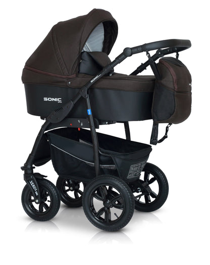 SONIC Stroller Plus 3in1 8 Linen Chocolate + eco leather – 3in1 Baby Pram Stroller Travel System with Car Seat – LuxePram UK