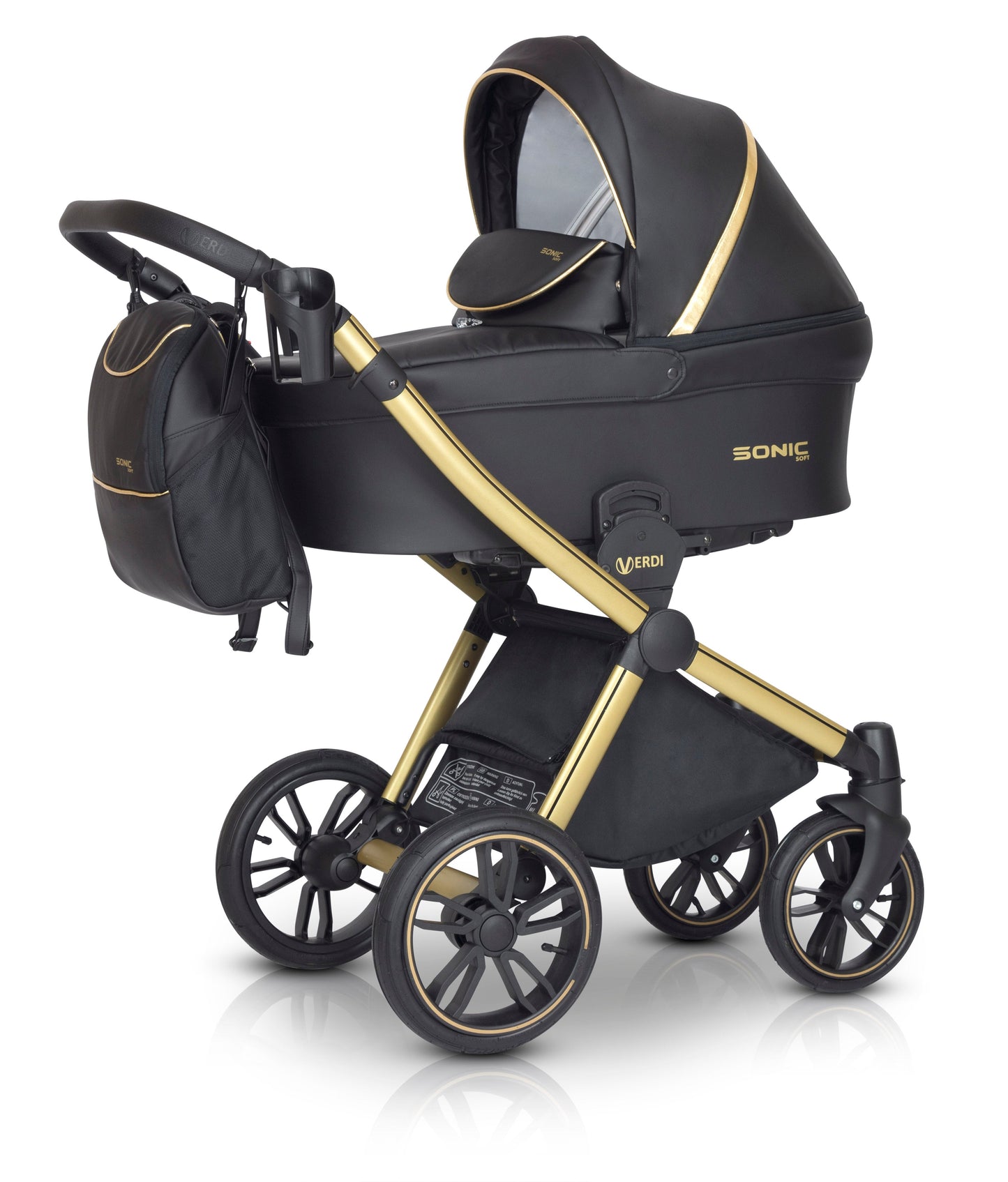 SONIC Soft 3in1 7 Gold Eco Leather – 3in1 Baby Pram Stroller Travel System with Car Seat – LuxePram UK